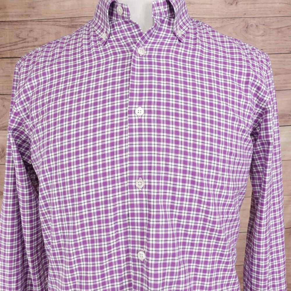 Neiman Marcus Shirt Mens M Purple Check Long Sleeve Button-Up Stretch Cotton